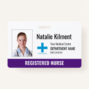 Hospital Employee Photo Name Logo Purple Violet ID Badge