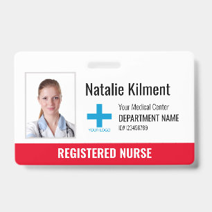 Hospital Employee Photo Name Logo Red and White ID Badge