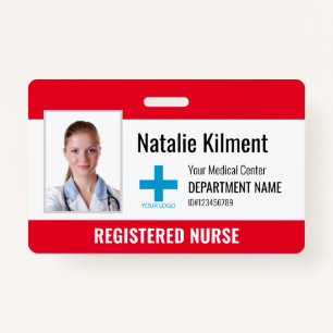 Hospital Employee Photo Name Logo Red and White ID Badge