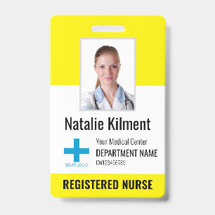 Hospital Employee Photo Name Logo Yellow and Black ID Badge