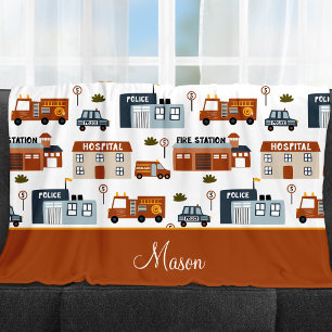 Hospital, Fire, Police City Pattern for Kids Fleece Blanket