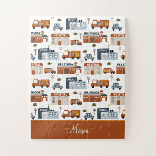 Hospital, Fire, Police City Pattern for Kids Jigsaw Puzzle