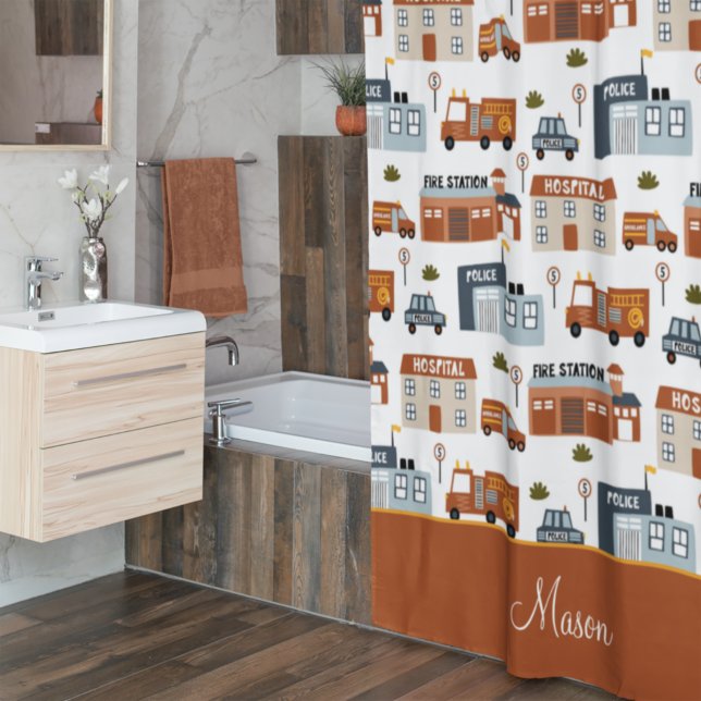 Hospital, Fire, Police City Pattern for Kids Shower Curtain (Creator Uploaded)