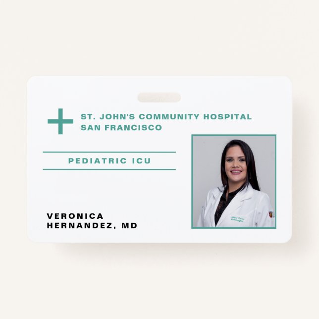 Hospital Green Medical Doctor Logo Photo ID ID Badge (Front)