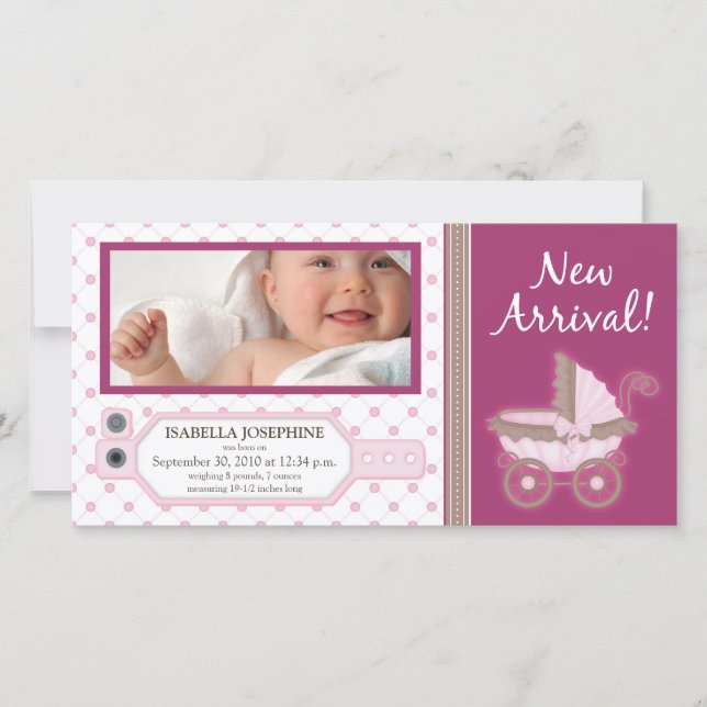 Hospital ID Tag Baby Birth Announcement: pink Announcement (Front)