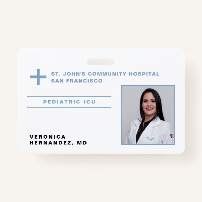 Hospital Light Blue Medical Doctor Logo Photo ID ID Badge (Front)