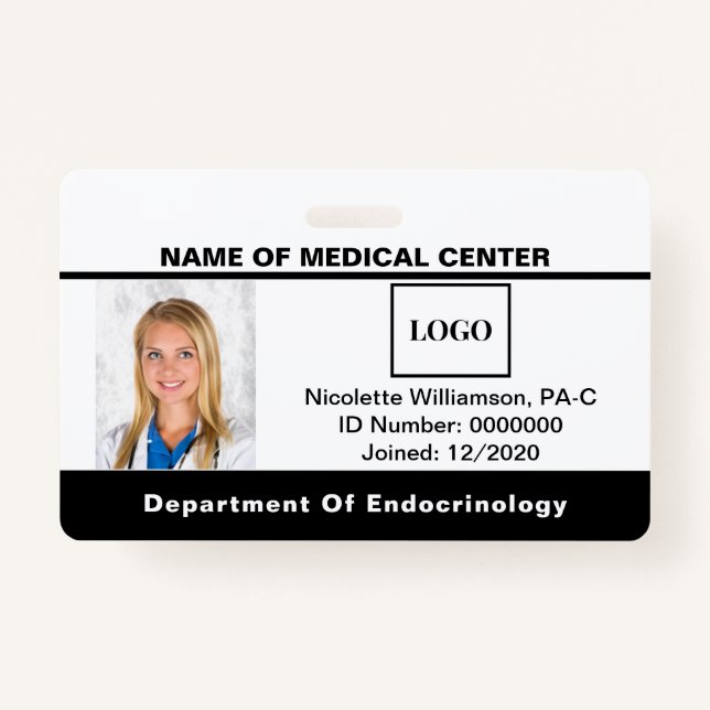 Hospital Medical Employee Logo Photo Barcode ID ID Badge (Front)