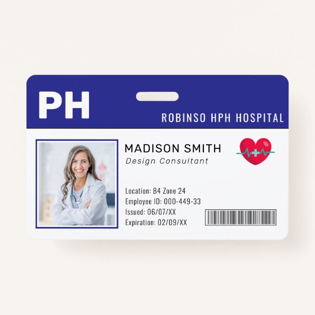 Hospital Medical Employee Photo ID  ID Badge (Front)
