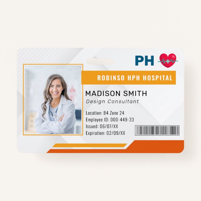 Hospital Medical Employee Photo ID  ID Badge (Front)