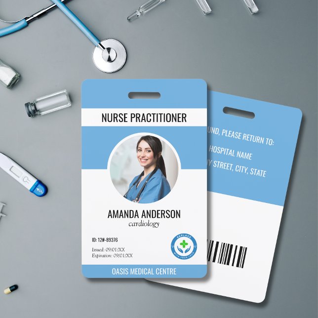 Hospital Medical ID Employee Blue Barcode QR code ID Badge (Medical ID Employee Badge)