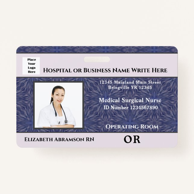 Hospital Medical Operating Nurse Employee Photo ID Badge (Front)
