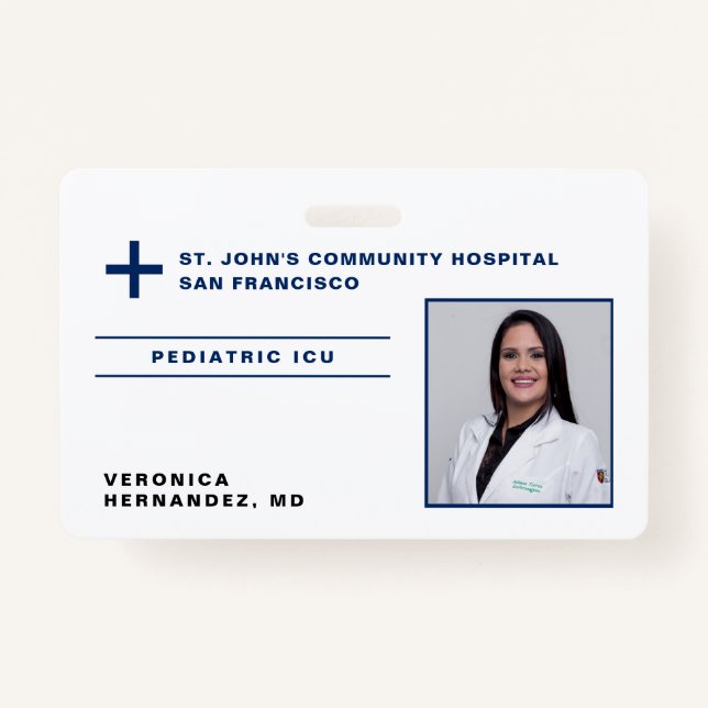 Hospital Navy Blue Medical Doctor Logo Photo ID Badge (Front)