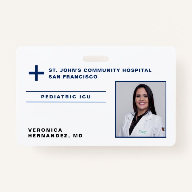 Hospital Navy Blue Medical Doctor Logo Photo ID ID Badge (Front)