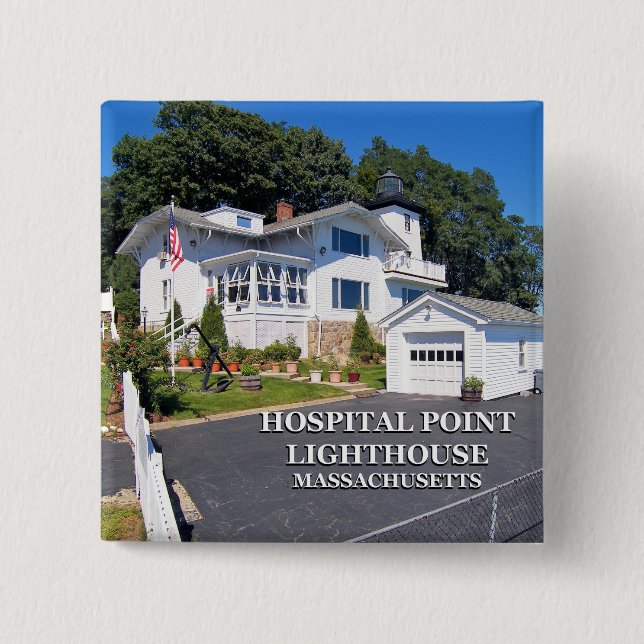 Hospital Point Lighthouse, Massachusetts 15 Cm Square Badge (Front)