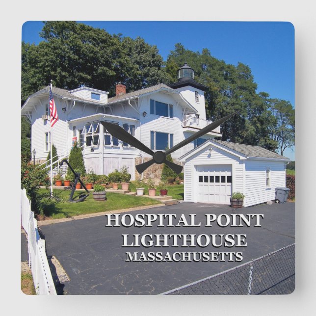Hospital Point Lighthouse, Massachusetts Square Wall Clock (Front)