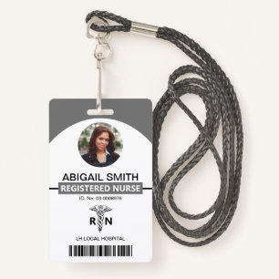 Hospital RN employee caduceus grey photo template ID Badge