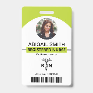 Hospital RN employee caduceus lime photo template ID Badge