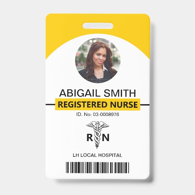 Hospital RN employee yellow photo template ID Badge (Front)