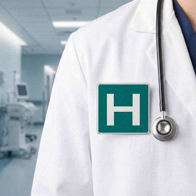 Hospital Road Sign Emergency Medical Facility  15 Cm Square Badge (Creator Uploaded)