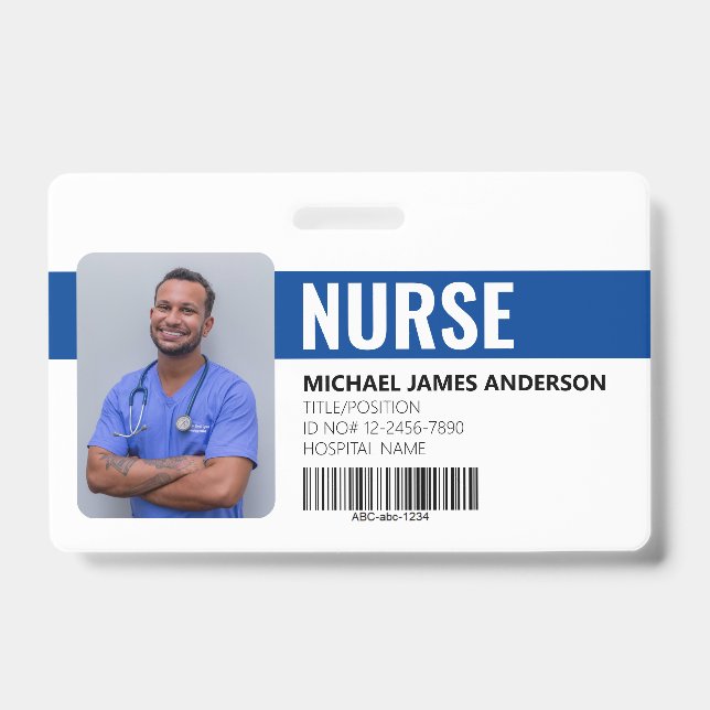 Hospital Staff Nurse Blue ID Badge (Front)