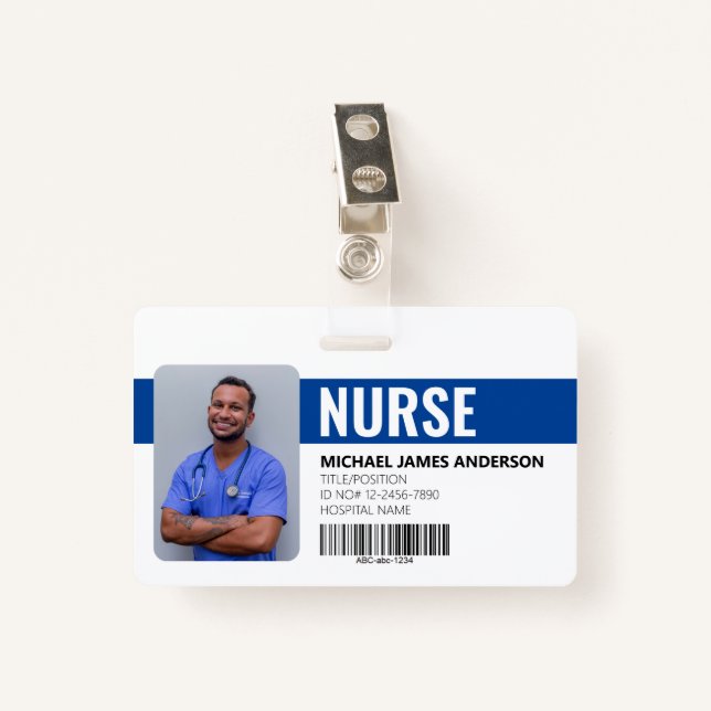 Hospital Staff Nurse Blue ID Badge (Front with Clip)