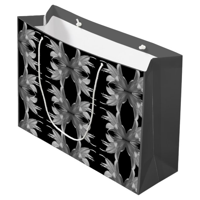 Hosta Flower Artistic Elegant Black and White Large Gift Bag (Front Angled)