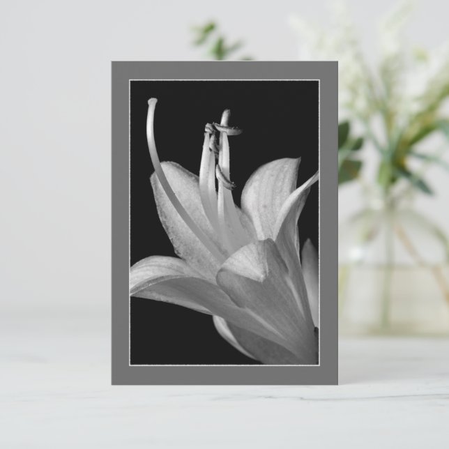 Hosta Flower Ornate Black and White Flat Card (Standing Front)