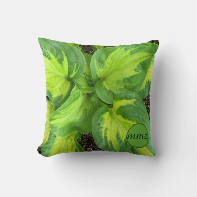 Hosta Leaves Monogram Throw Pillow (Front)