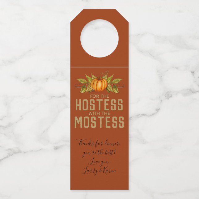 Hostess Gift Wine Autumn Pumpkin Thanksgiving Bottle Tag (Front)