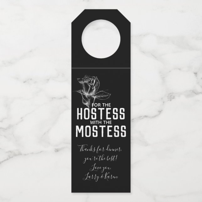 Hostess Gift Wine Floral Rose  Bottle Hanger Tag (Front)