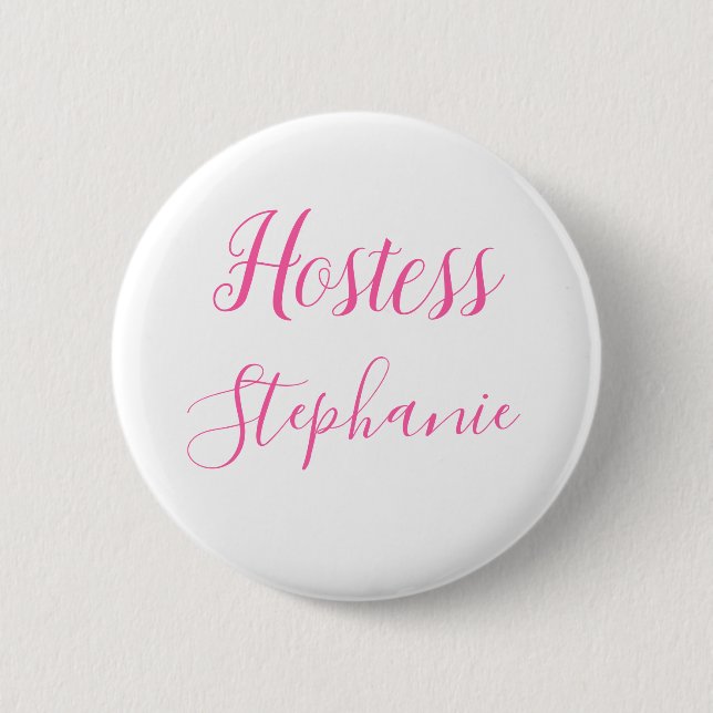 Hostess Pink Custom Name Gifts Wedding Button (Front)