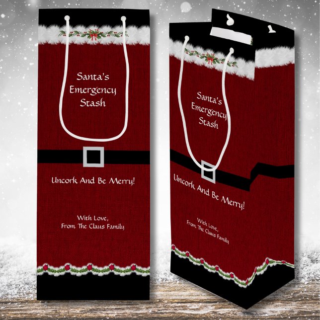 Hostess Red Black Santa Suit Wine Bottle Gift Bag (Give the ultimate holiday hostess gift or bottle of cheer in this adorable Santa Suit wine gift bag)