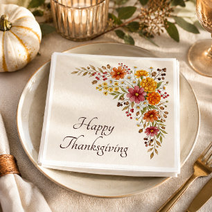 Hostess Thanksgiving Floral Personalised Napkin