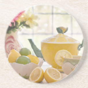 Hot Afternoon Tea with Fresh Lemons Coaster