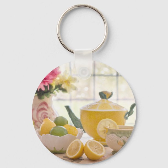 Hot Afternoon Tea with Fresh Lemons Key Ring (Front)
