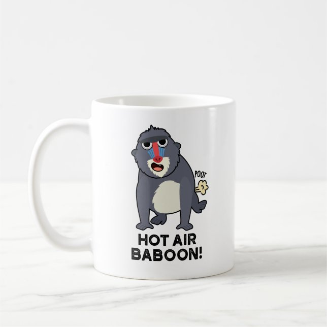 Hot Air Baboon Funny Farting Monkey Pun  Coffee Mug (Left)