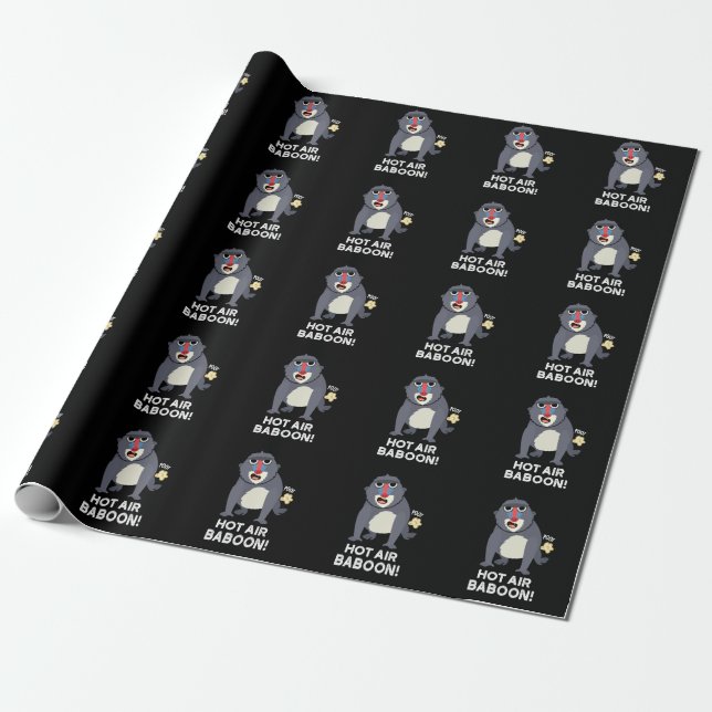 Hot Air Baboon Funny Farting Monkey Pun Dark BG Wrapping Paper (Unrolled)