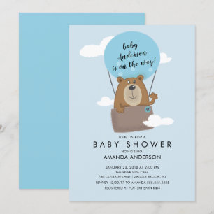 Hot Air Ballon Bear Boys Baby shower Invitation