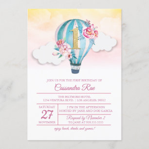 Hot Air Ballon First Birthday Invitation