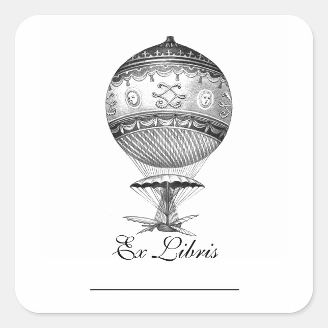 Hot Air Ballon Steampunk Bookplates Square Sticker (Front)