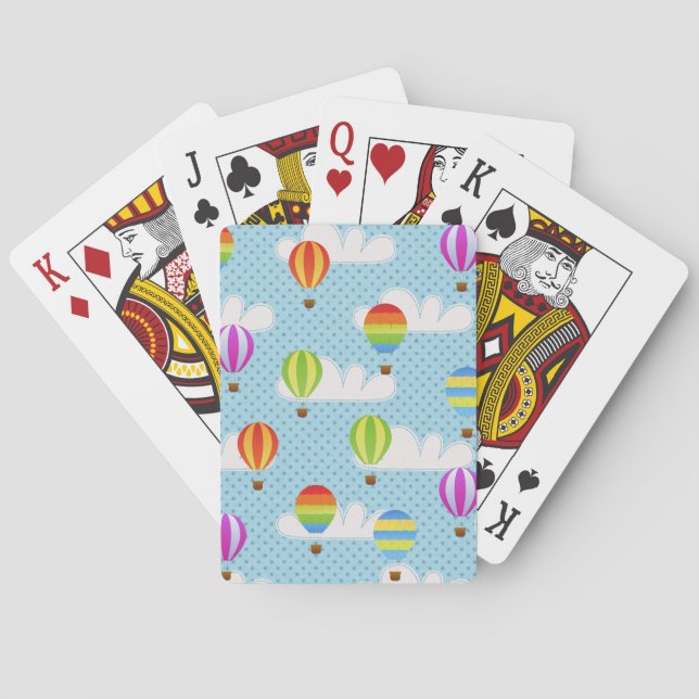Hot Air Ballons in Cloudy Dotty Sky Playing Cards (Back)