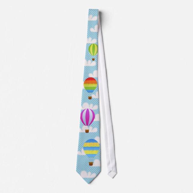 Hot Air Ballons in Cloudy Dotty Sky Tie (Front)