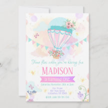 Hot Air Balloon 1st Birthday Invitation