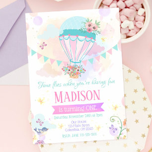 Hot Air Balloon 1st Birthday Invitation