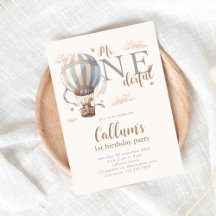 Hot Air Balloon 1st Birthday Invitation