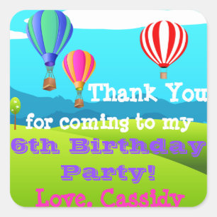 Hot Air Balloon 6th Birthday Party Favour Sticker