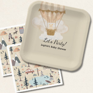 Hot Air Balloon, Adventure Awaits, Earth Tone  Paper Plate