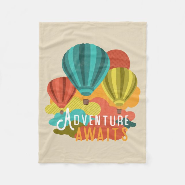 Hot Air Balloon Adventure Awaits Vintage Look Fleece Blanket (Front)
