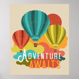 Hot Air Balloon Adventure Awaits Vintage Look Poster