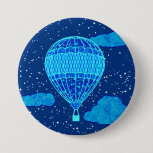 Hot Air Balloon Against a Night Sky in Deep Blue 7.5 Cm Round Badge
